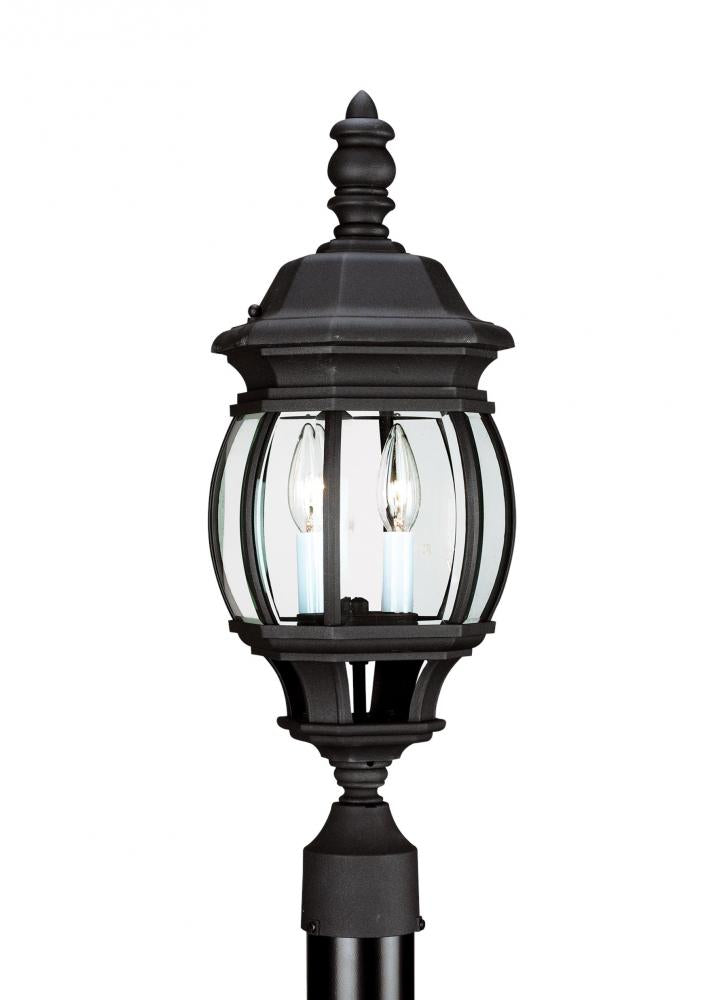 Generation Lighting 82200EN-12 Wynfield traditional 2-light LED outdoor exterior post lantern in black finish with glass shades