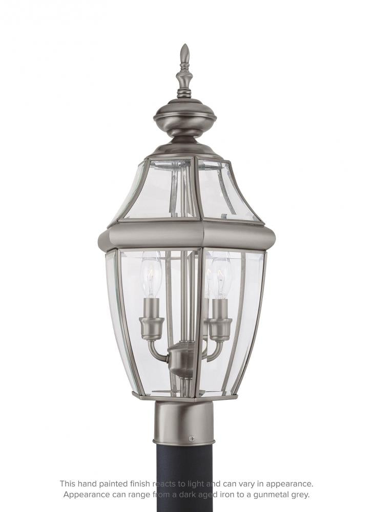 Generation Lighting 8229-965 Lancaster traditional 2-light outdoor exterior post lantern in antique brushed nickel silver finish