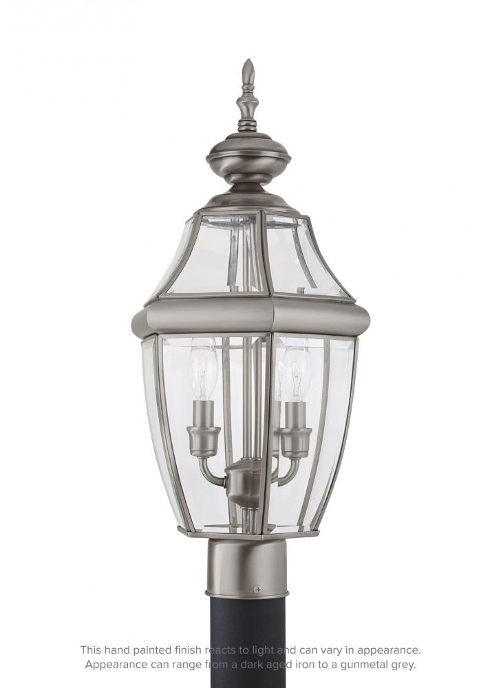 Generation Lighting 8229EN-965 Lancaster traditional 2-light LED outdoor exterior post lantern in antique brushed nickel silver fin