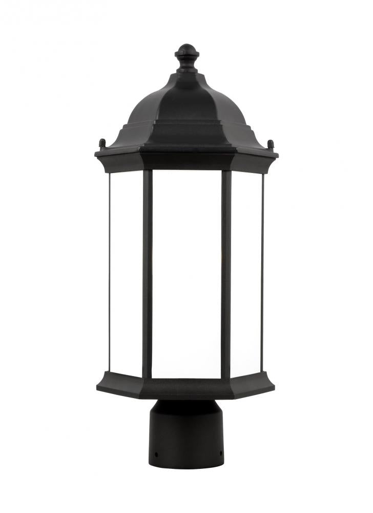 Generation Lighting 8238651-12 Sevier traditional 1-light outdoor exterior medium post lantern in black finish with satin etched gl