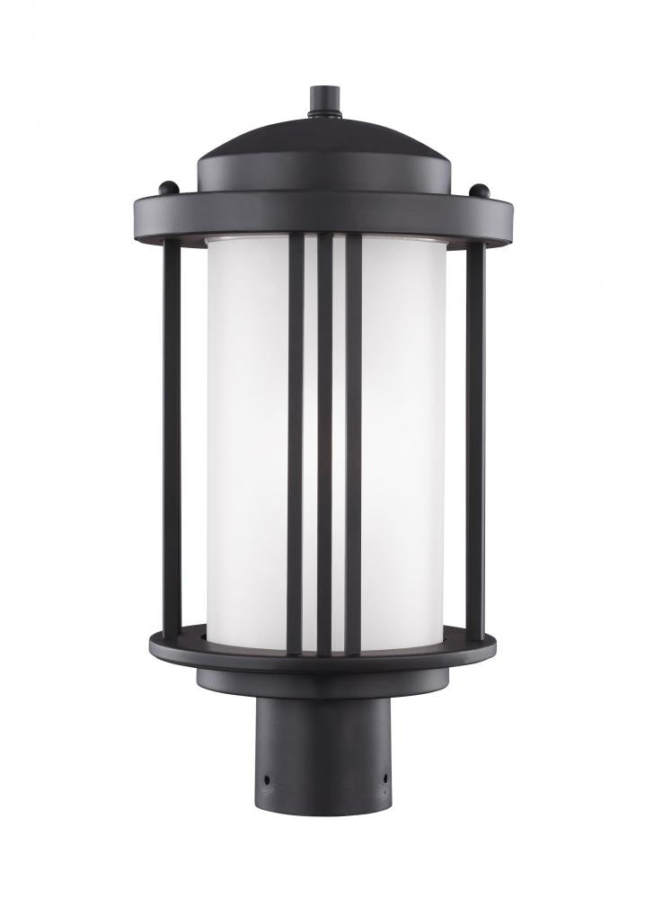 Generation Lighting 8247901EN3-12 Crowell contemporary 1-light LED outdoor exterior post lantern in black finish with satin etched gla