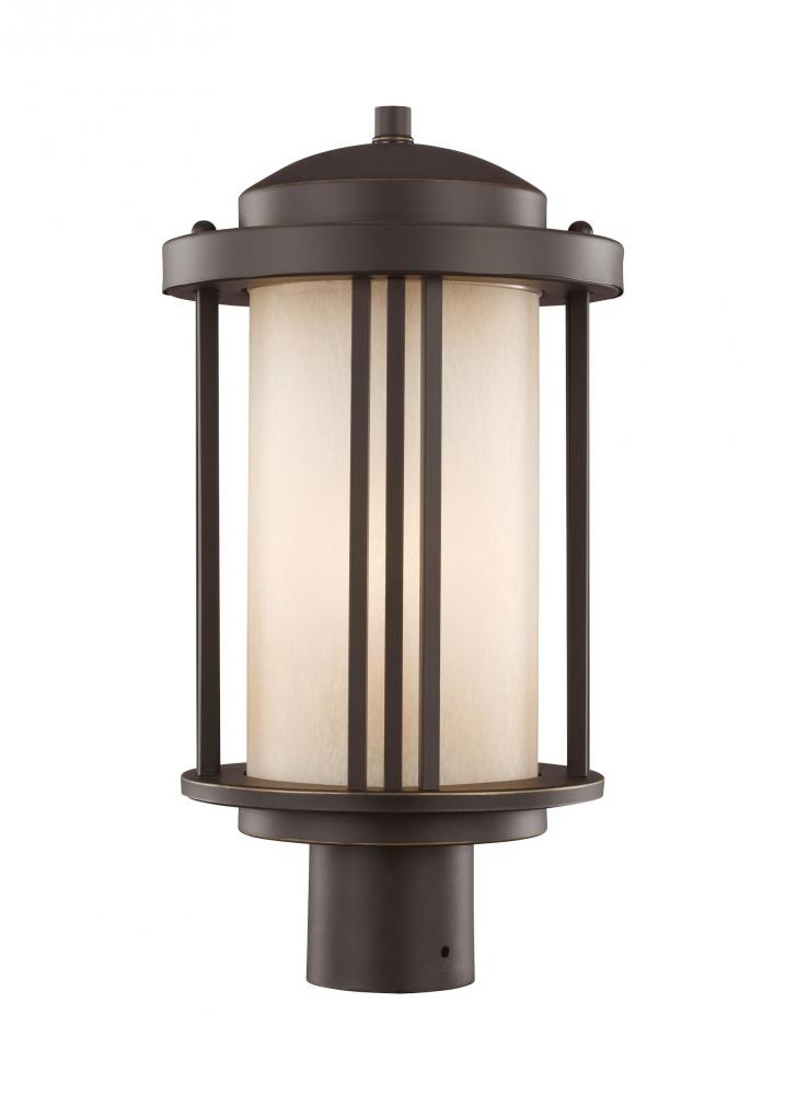 Generation Lighting 8247901EN3-71 Crowell contemporary 1-light LED outdoor exterior post lantern in antique bronze finish with creme p
