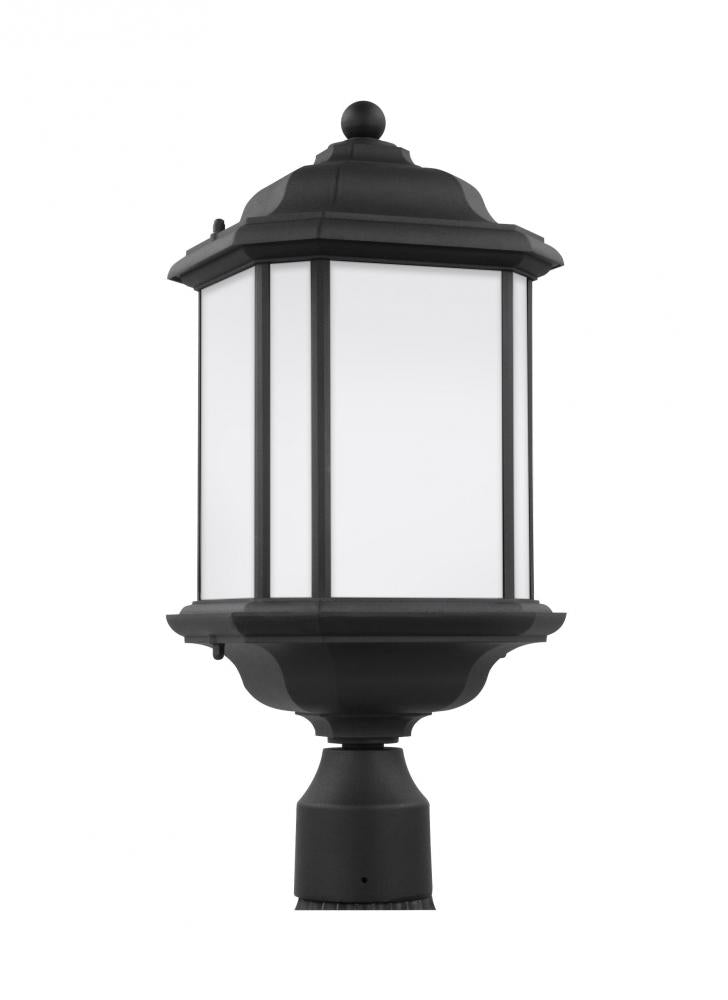 Generation Lighting 82529EN3-12 Kent traditional 1-light LED outdoor exterior post lantern in black finish with satin etched glass p