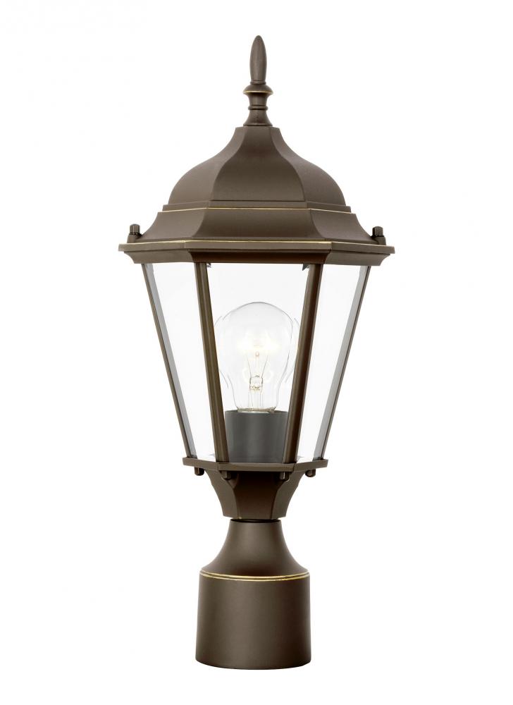 Generation Lighting 82938-71 Bakersville traditional 1-light outdoor exterior post lantern in antique bronze finish with clear be