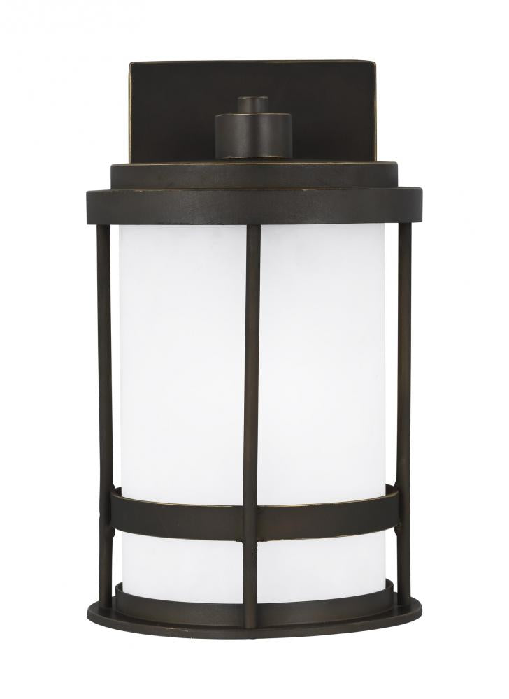 Generation Lighting 8590901-71 Wilburn modern 1-light outdoor exterior small wall lantern sconce in antique bronze finish with sati