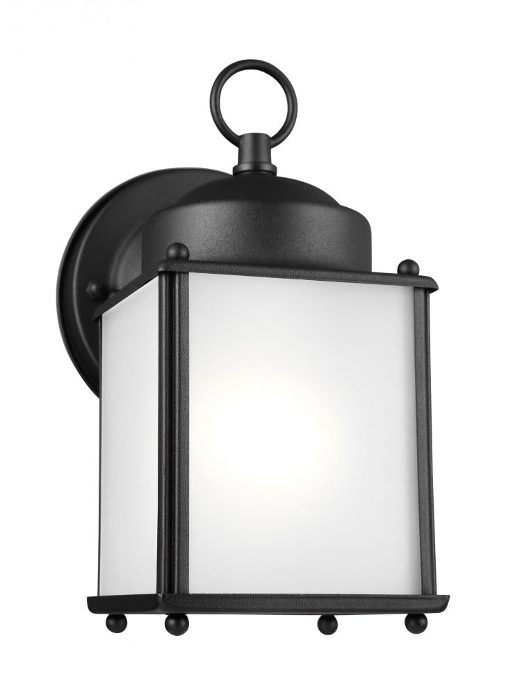 Generation Lighting 8592001EN3-12 New Castle traditional 1-light LED outdoor exterior wall lantern sconce in black finish with satin e