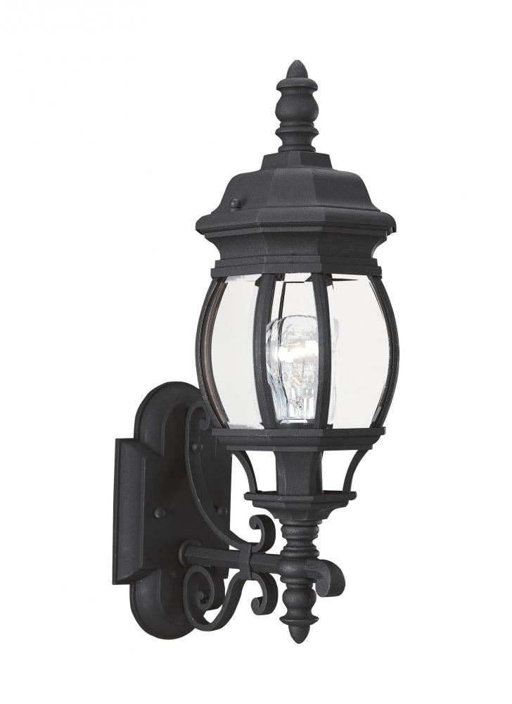 Generation Lighting 88200-12 Wynfield traditional 1-light outdoor exterior wall lantern sconce uplight in black finish with clear