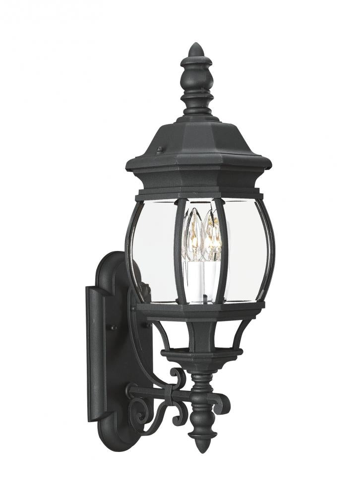 Generation Lighting 88201-12 Wynfield traditional 2-light outdoor exterior wall lantern sconce in black finish with clear beveled