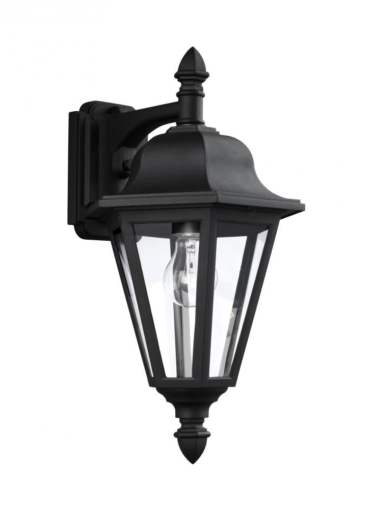 Generation Lighting 2529641 Brentwood traditional 1-light outdoor exterior downlight wall lantern sconce in black finish with cl