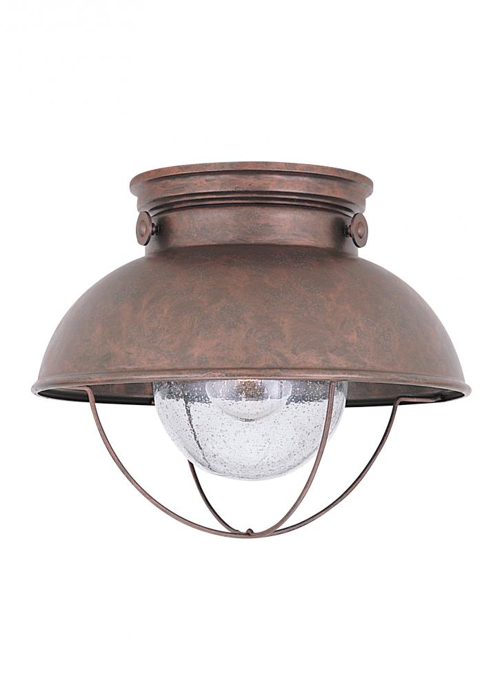Generation Lighting 8869-44 Sebring transitional 1-light outdoor exterior ceiling flush mount in weathered copper finish with cl