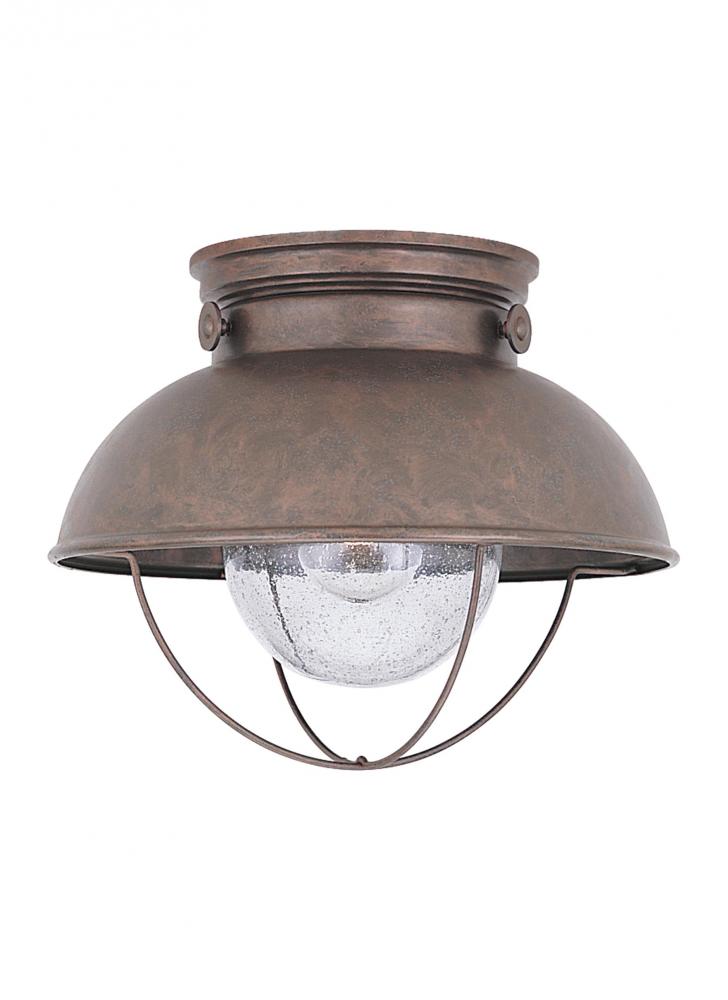 Generation Lighting 8869EN3-44 Sebring transitional 1-light LED outdoor exterior ceiling flush mount in weathered copper finish wit