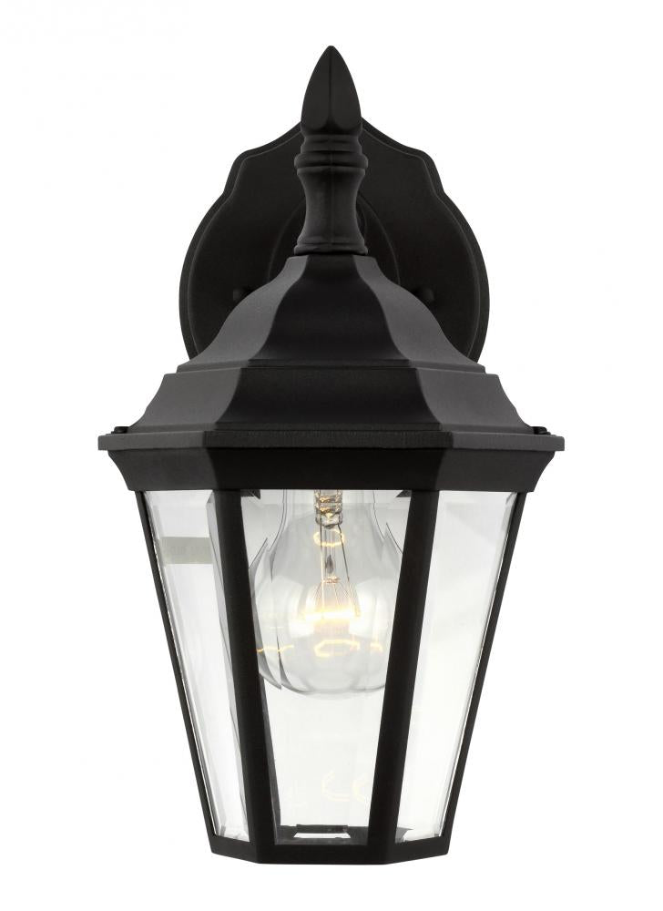 Generation Lighting 88937-12 Bakersville traditional 1-light outdoor exterior small wall lantern sconce in black finish with clea