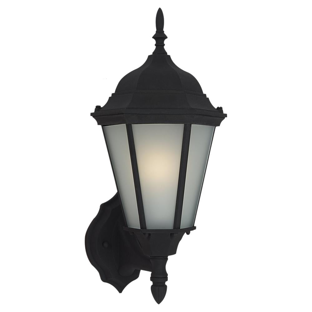 Generation Lighting 89941-12 Bakersville traditional 1-light outdoor exterior wall lantern sconce in black finish with satin etch
