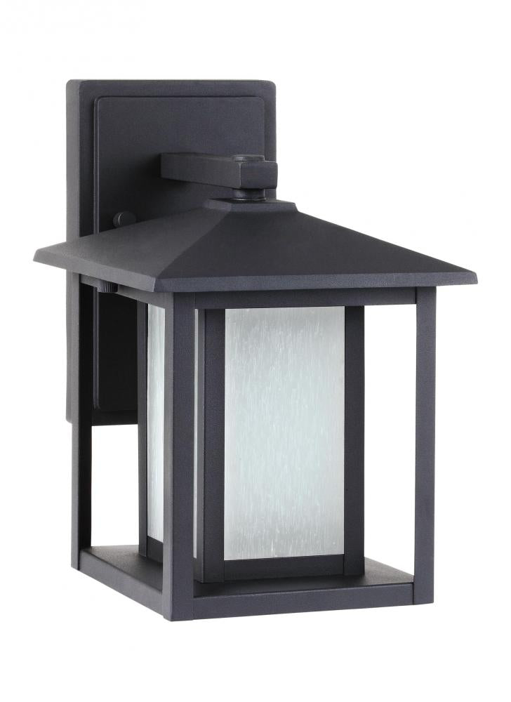 Generation Lighting 89029-12 Hunnington contemporary 1-light outdoor exterior small wall lantern in black finish with etched seed