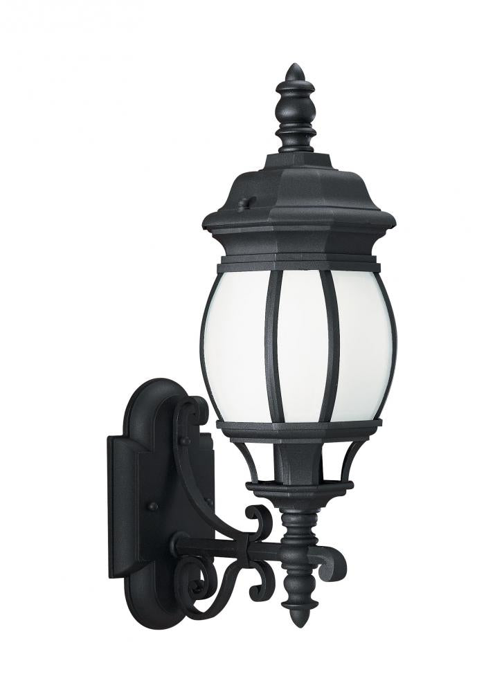 Generation Lighting 89102-12 Wynfield traditional 1-light outdoor exterior medium wall lantern sconce in black finish with froste