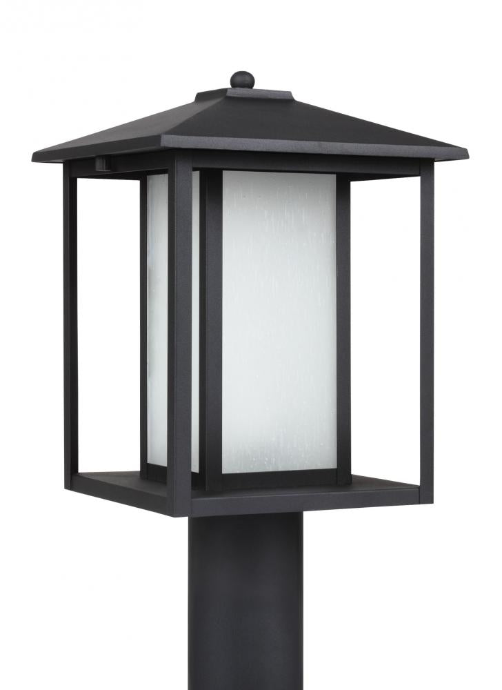 Generation Lighting 89129EN3-12 Hunnington contemporary 1-light LED outdoor exterior post lantern in black finish with etched seeded