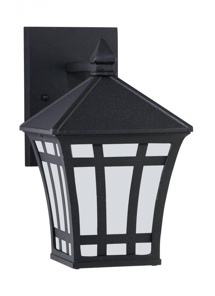 Generation Lighting 89131-12 Herrington transitional 1-light outdoor exterior small wall lantern sconce in black finish with etch