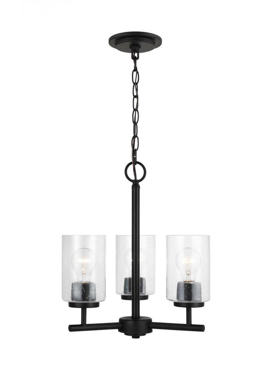 Generation Lighting 31170-112 Oslo indoor dimmable 3-light chandelier in a midnight black finish with a clear seeded glass shade