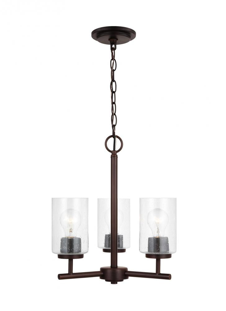 Generation Lighting 31170-710 Oslo indoor dimmable 3-light chandelier in a bronze finish with a clear seeded glass shade