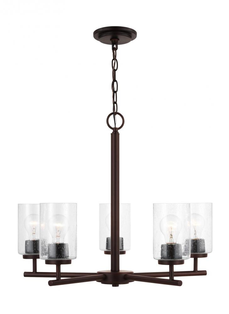 Generation Lighting 31171-710 Oslo indoor dimmable 5-light chandelier in a bronze finish with a clear seeded glass shade