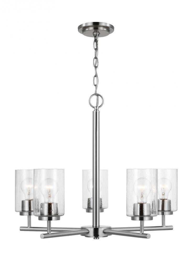 Generation Lighting 31171-962 Oslo indoor dimmable 5-light chandelier in a brushed nickel finish with a clear seeded glass shade