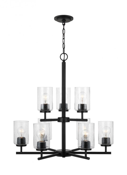 Generation Lighting 31172-112 Oslo indoor dimmable 9-light chandelier in a midnight black finish with a clear seeded glass shade