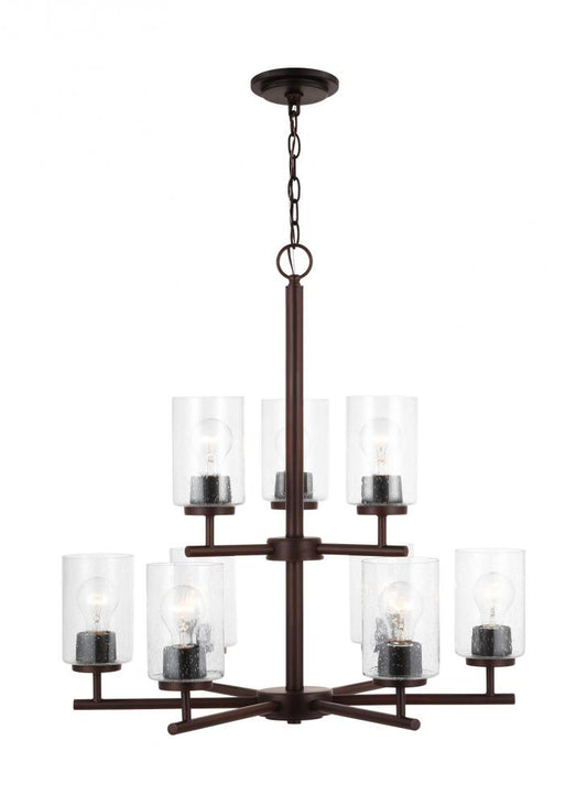 Generation Lighting 31172-710 Oslo indoor dimmable 9-light chandelier in a bronze finish with a clear seeded glass shade