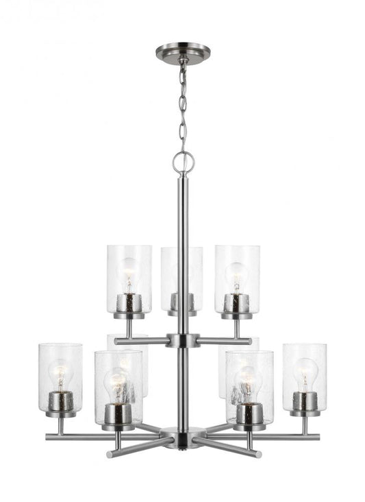 Generation Lighting 31172-962 Oslo indoor dimmable 9-light chandelier in a brushed nickel finish with a clear seeded glass shade