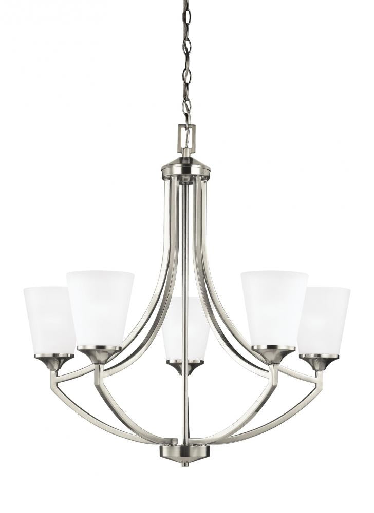 Generation Lighting 3124505-962 Hanford traditional 5-light indoor dimmable ceiling chandelier pendant light in brushed nickel silve