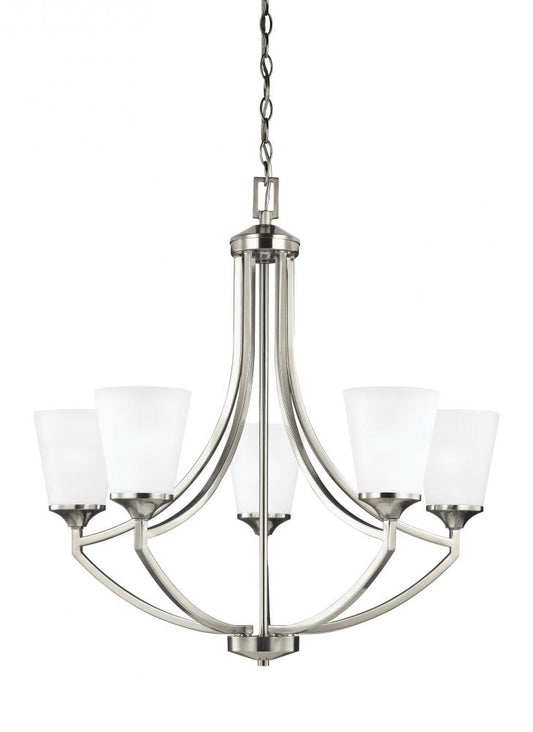 Generation Lighting 3124505-962 Hanford traditional 5-light indoor dimmable ceiling chandelier pendant light in brushed nickel silve