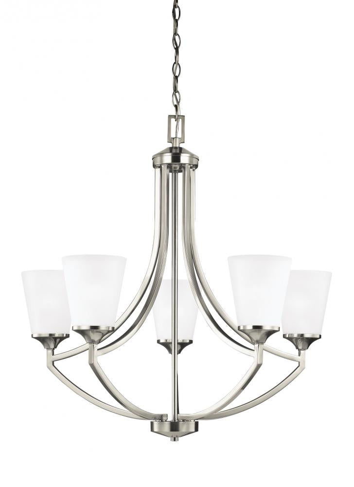Generation Lighting 3124505EN3-962 Hanford traditional 5-light LED indoor dimmable ceiling chandelier pendant light in brushed nickel s