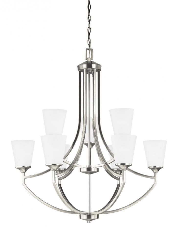 Generation Lighting 3124509-962 Hanford traditional 9-light indoor dimmable ceiling chandelier pendant light in brushed nickel silve