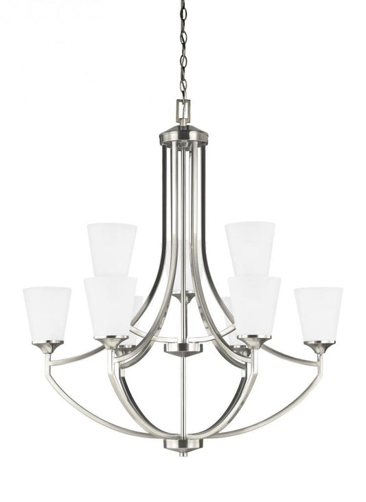 Generation Lighting 3124509-962 Hanford traditional 9-light indoor dimmable ceiling chandelier pendant light in brushed nickel silve