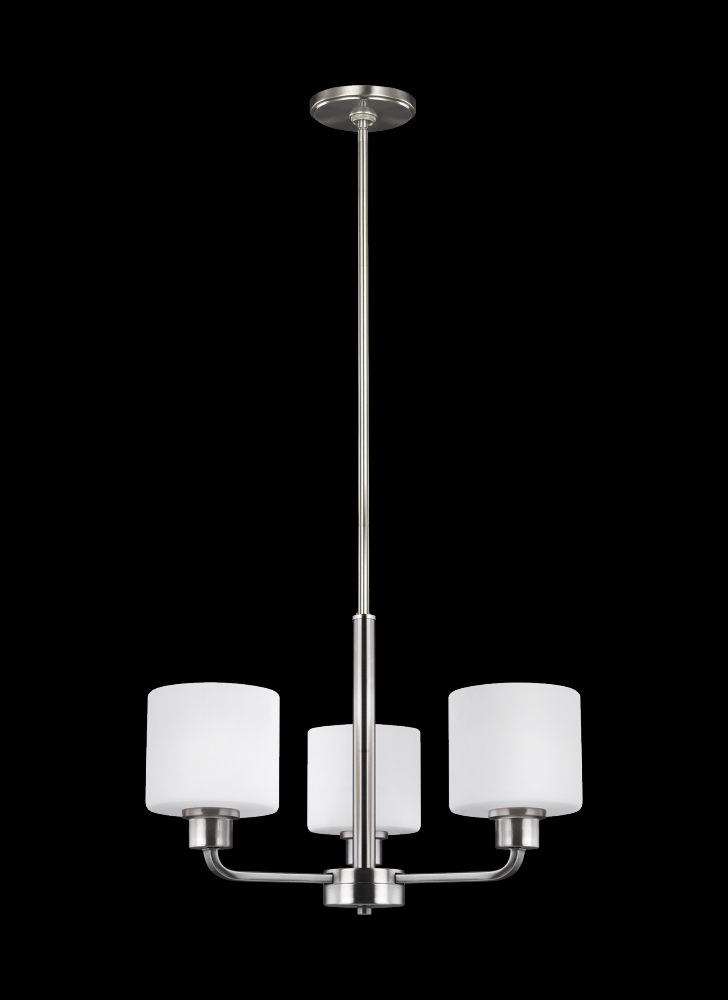 Generation Lighting 3128803-962 Canfield modern 3-light indoor dimmable ceiling chandelier pendant light in brushed nickel silver fi