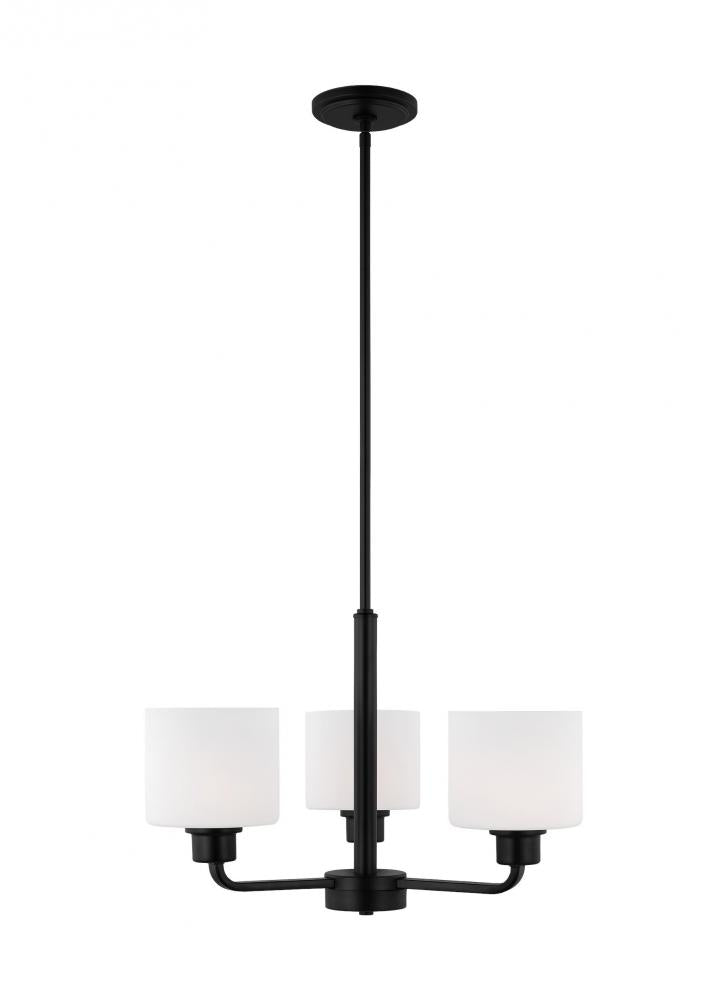 Generation Lighting 3128803EN3-112 Canfield indoor dimmable LED 3-light chandelier in midnight black finish and etched white glass shad