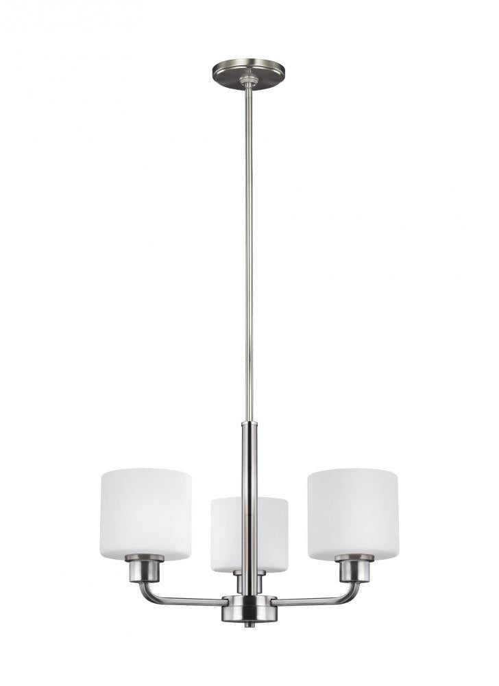 Generation Lighting 3128803EN3-962 Canfield modern 3-light LED indoor dimmable ceiling chandelier pendant light in brushed nickel silve