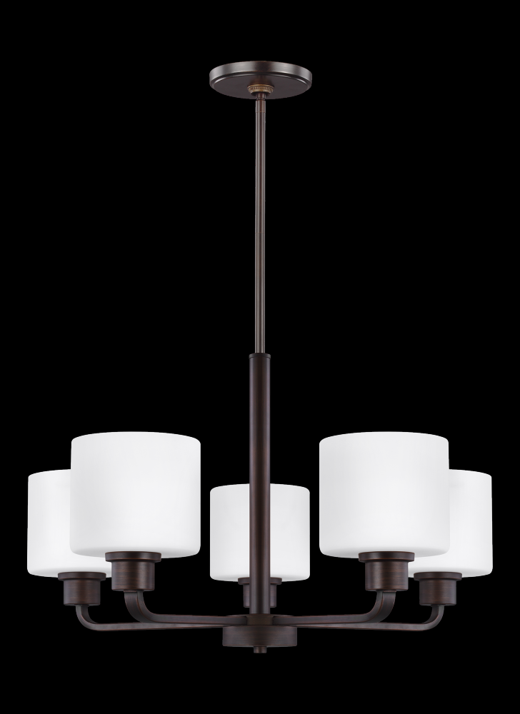Generation Lighting 3128805-710 Canfield modern 5-light indoor dimmable ceiling chandelier pendant light in bronze finish with etche