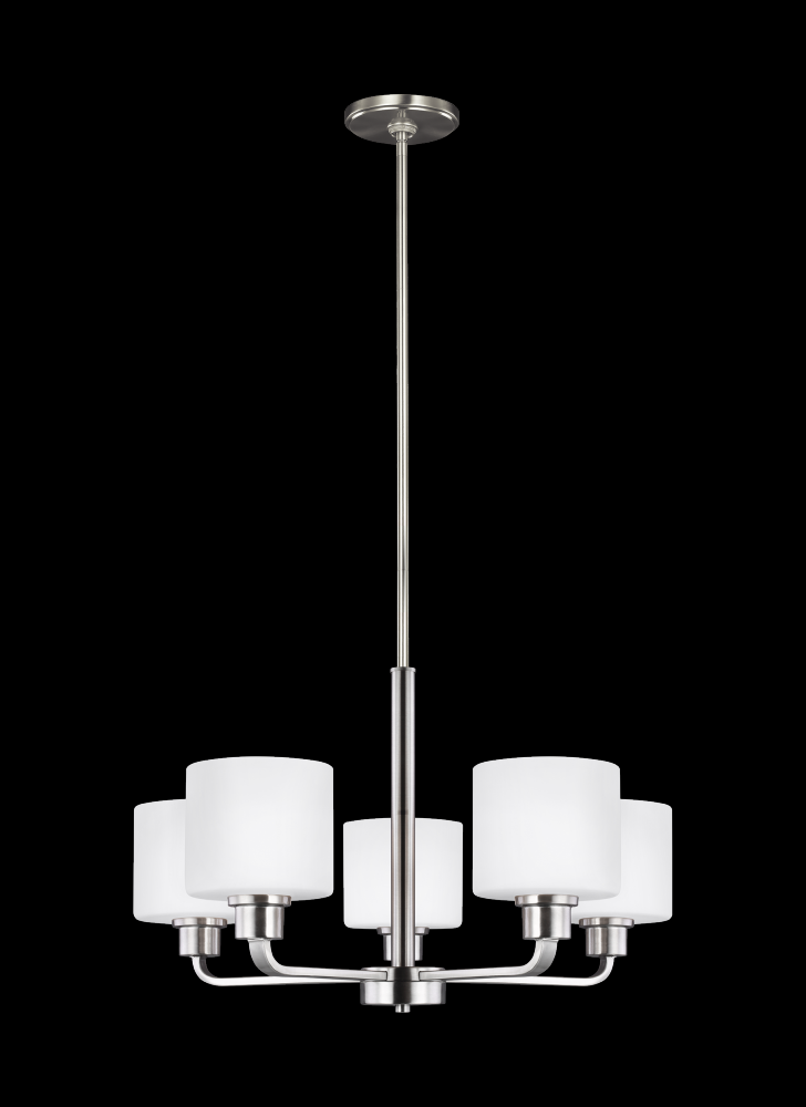 Generation Lighting 3128805-962 Canfield modern 5-light indoor dimmable ceiling chandelier pendant light in brushed nickel silver fi
