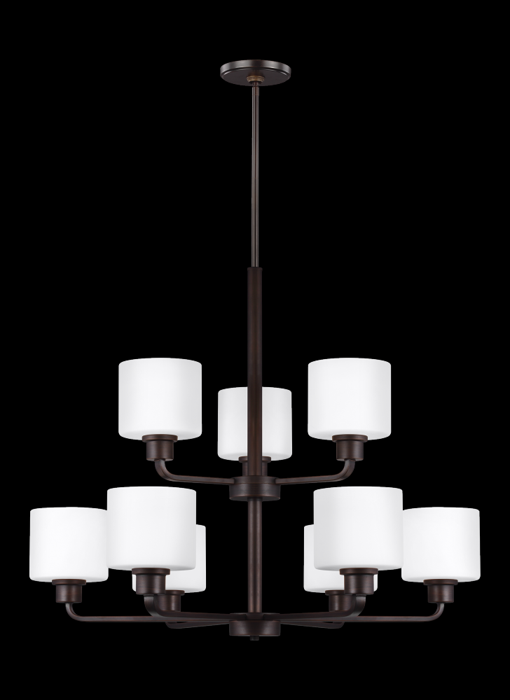 Generation Lighting 3128809-710 Canfield modern 9-light indoor dimmable ceiling chandelier pendant light in bronze finish with etche