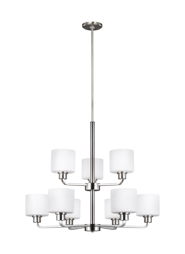 Generation Lighting 3128809-962 Canfield modern 9-light indoor dimmable ceiling chandelier pendant light in brushed nickel silver fi