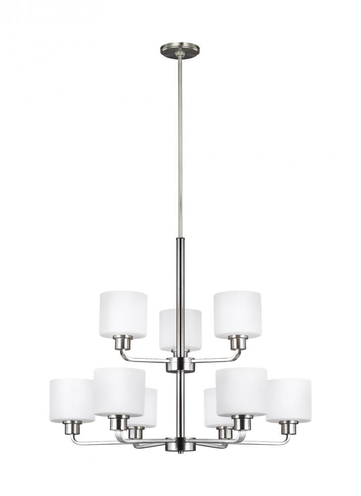Generation Lighting 3128809EN3-962 Canfield modern 9-light LED indoor dimmable ceiling chandelier pendant light in brushed nickel silve