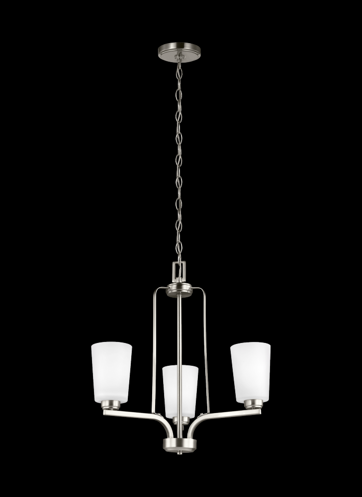 Generation Lighting 3128903-962 Franport transitional 3-light indoor dimmable ceiling chandelier pendant light in brushed nickel sil