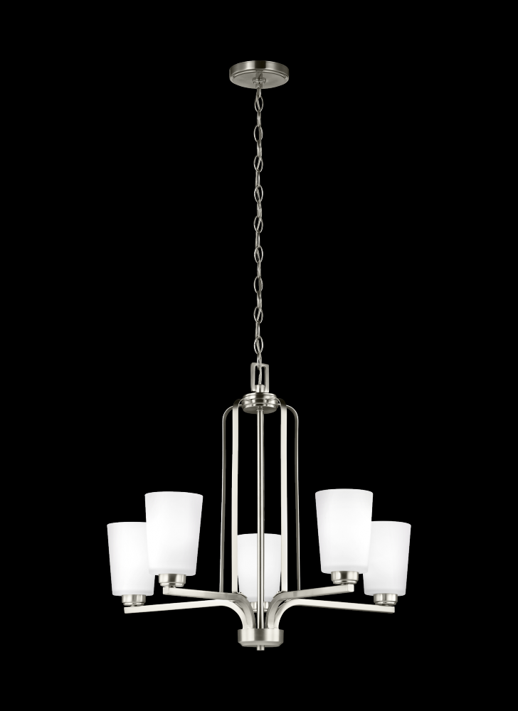 Generation Lighting 3128905-962 Franport transitional 5-light indoor dimmable ceiling chandelier pendant light in brushed nickel sil