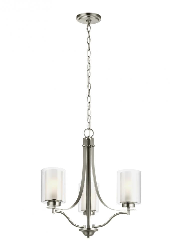 Generation Lighting 3137303-962 Elmwood Park traditional 3-light indoor dimmable ceiling chandelier pendant light in brushed nickel