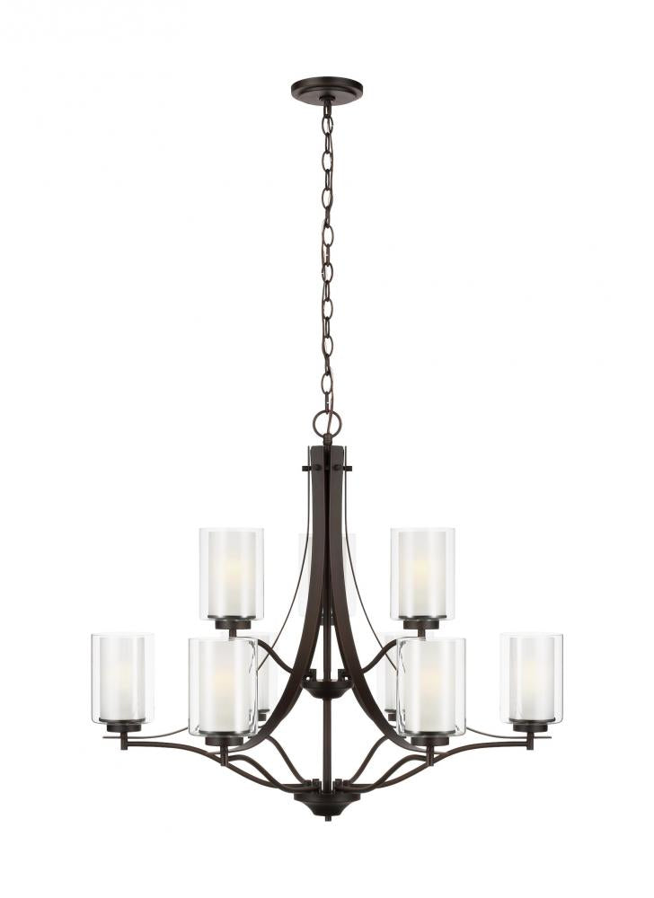 Generation Lighting 3137309-710 Elmwood Park traditional 9-light indoor dimmable ceiling chandelier pendant light in bronze finish w