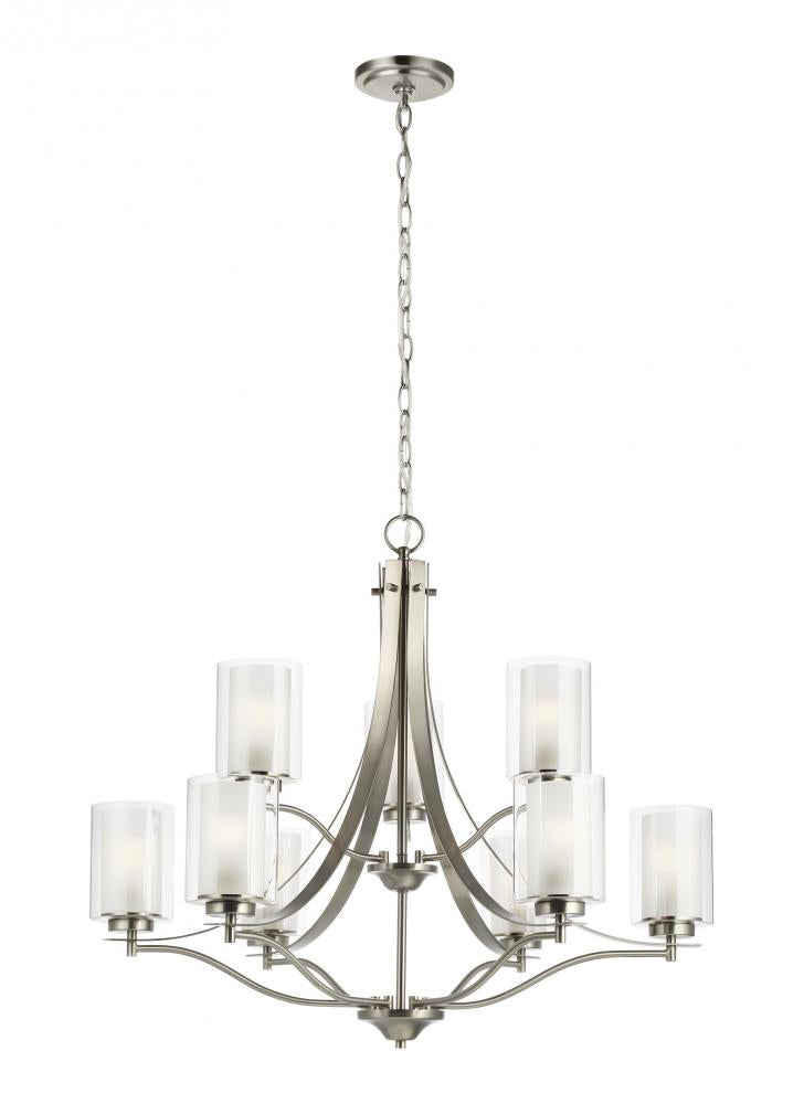 Generation Lighting 3137309-962 Elmwood Park traditional 9-light indoor dimmable ceiling chandelier pendant light in brushed nickel