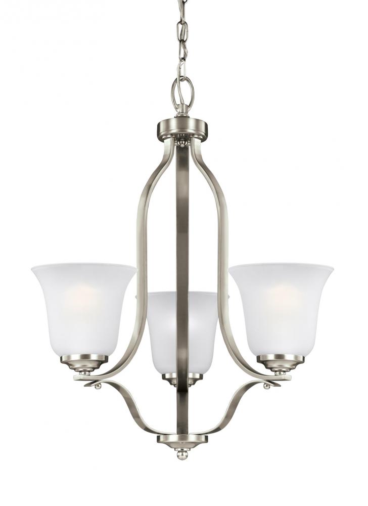 Generation Lighting 3139003EN3-962 Emmons traditional 3-light LED indoor dimmable ceiling chandelier pendant light in brushed nickel si