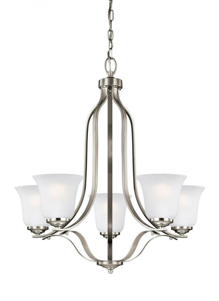 Generation Lighting 3139005EN3-962 Emmons traditional 5-light LED indoor dimmable ceiling chandelier pendant light in brushed nickel si