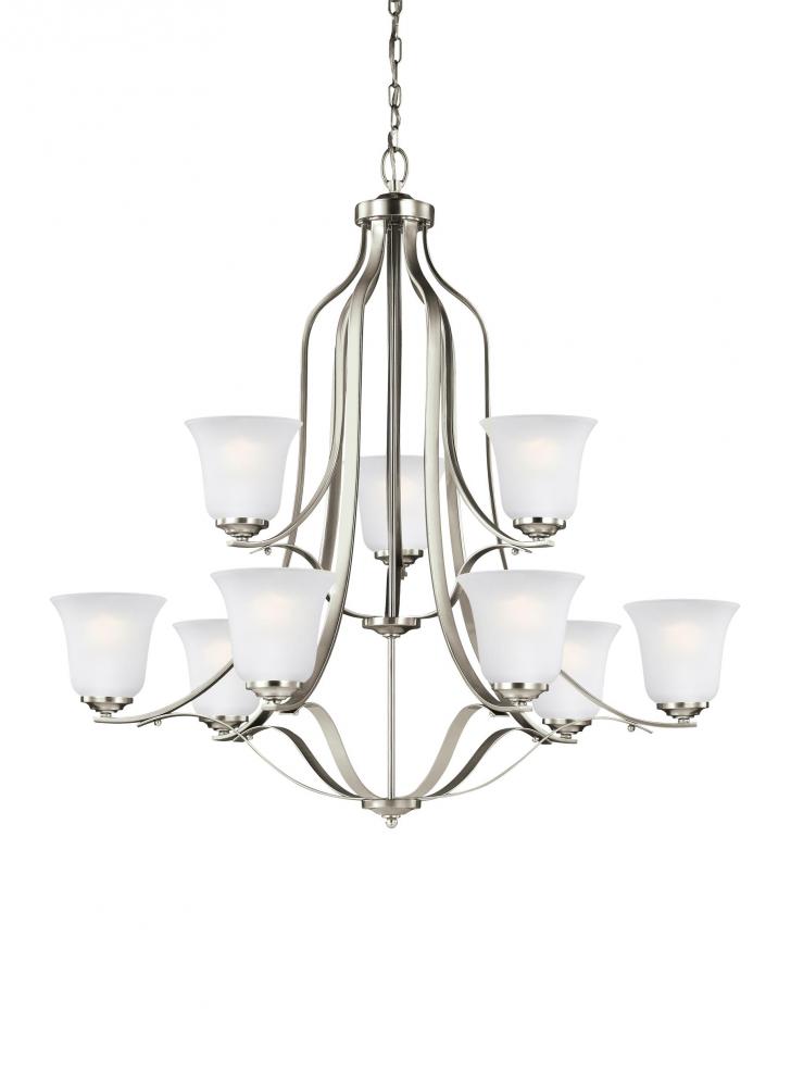 Generation Lighting 3139009EN3-962 Emmons traditional 9-light LED indoor dimmable ceiling chandelier pendant light in brushed nickel si
