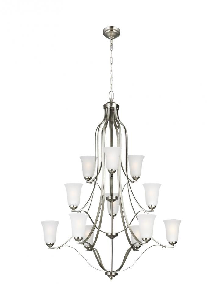 Generation Lighting 3139012EN3-962 Emmons traditional 12-light LED indoor dimmable ceiling chandelier pendant light in brushed nickel s
